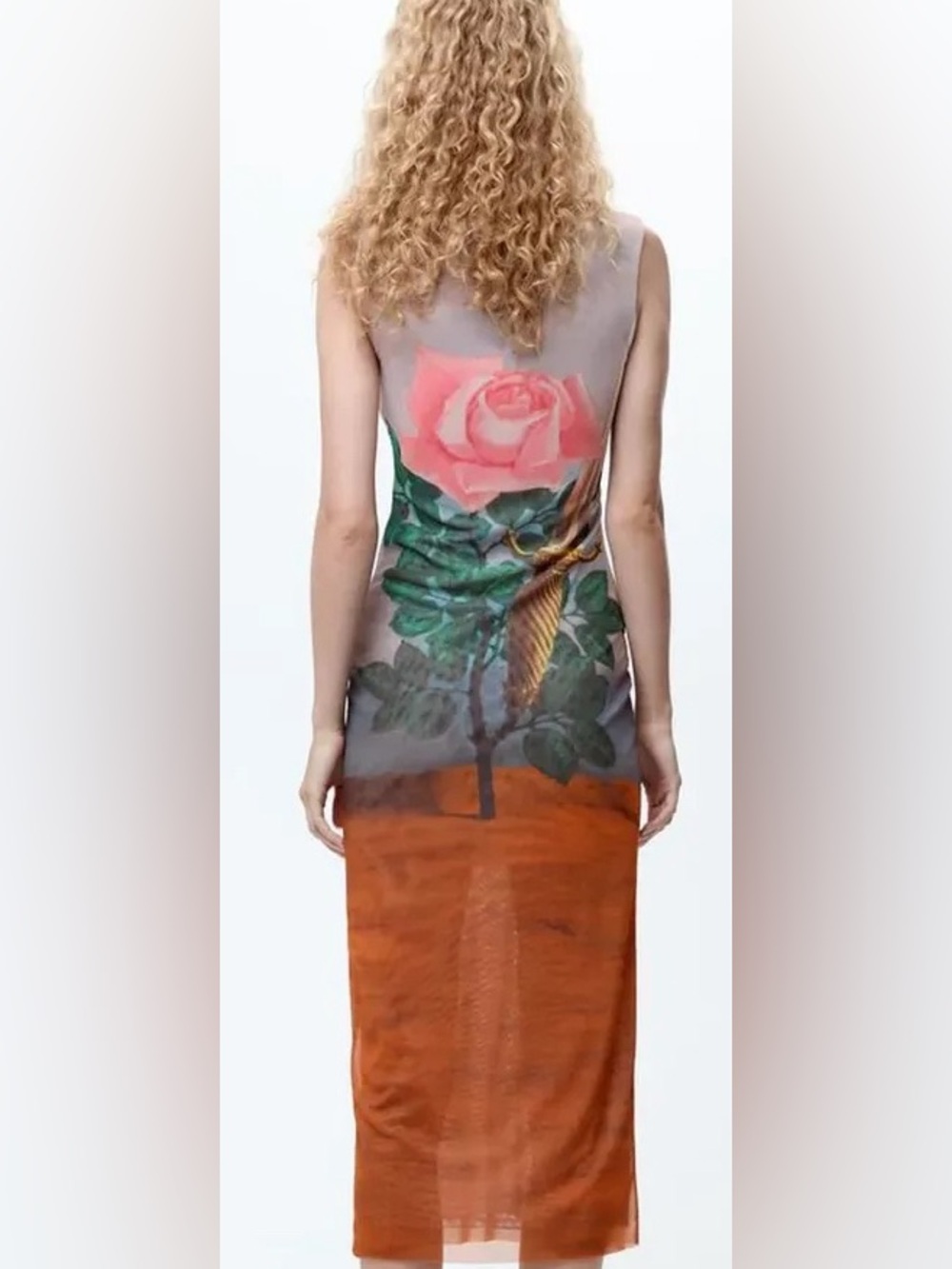 Rene Magritte Zara Sleeveless Maxi Dress with Pink Rose & Orange Panel/ Size S - Picture 10 of 14